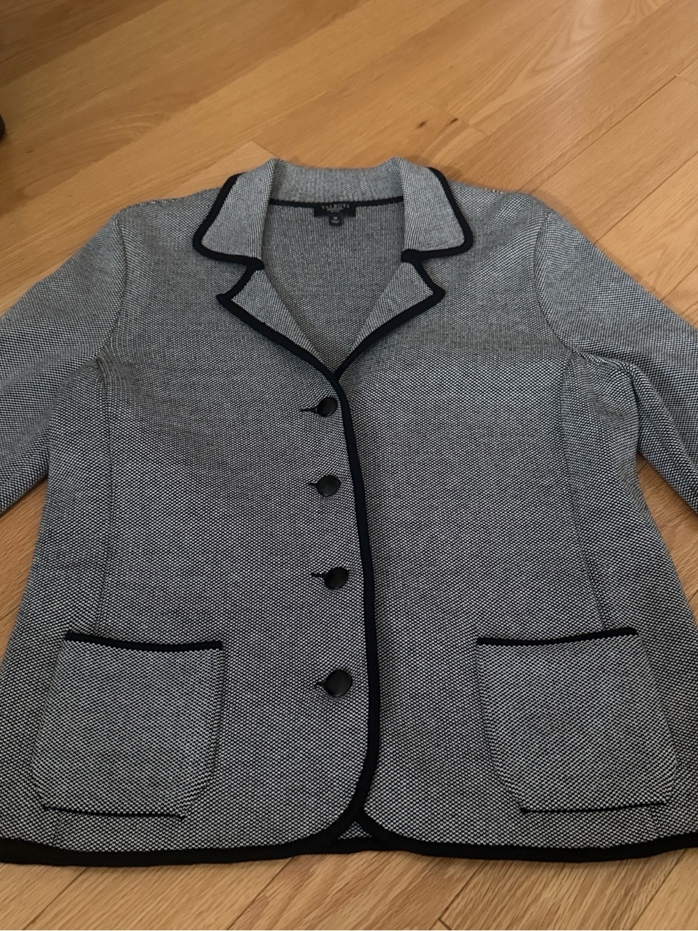 Talbots Gray Knit Blazer with Black Trim